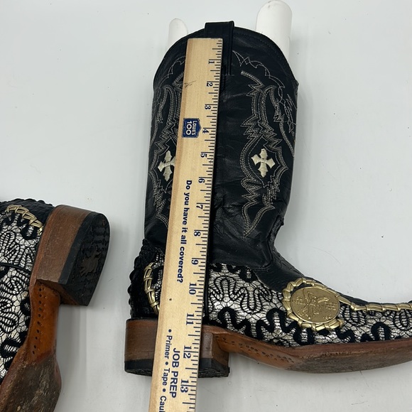 BOTAS 8 SEGUNDOS MENS SIZE 8 WESTERN COWBOY BLACK GOLD EMBROIDERED GRAPHIC BOOT - Picture 11 of 11